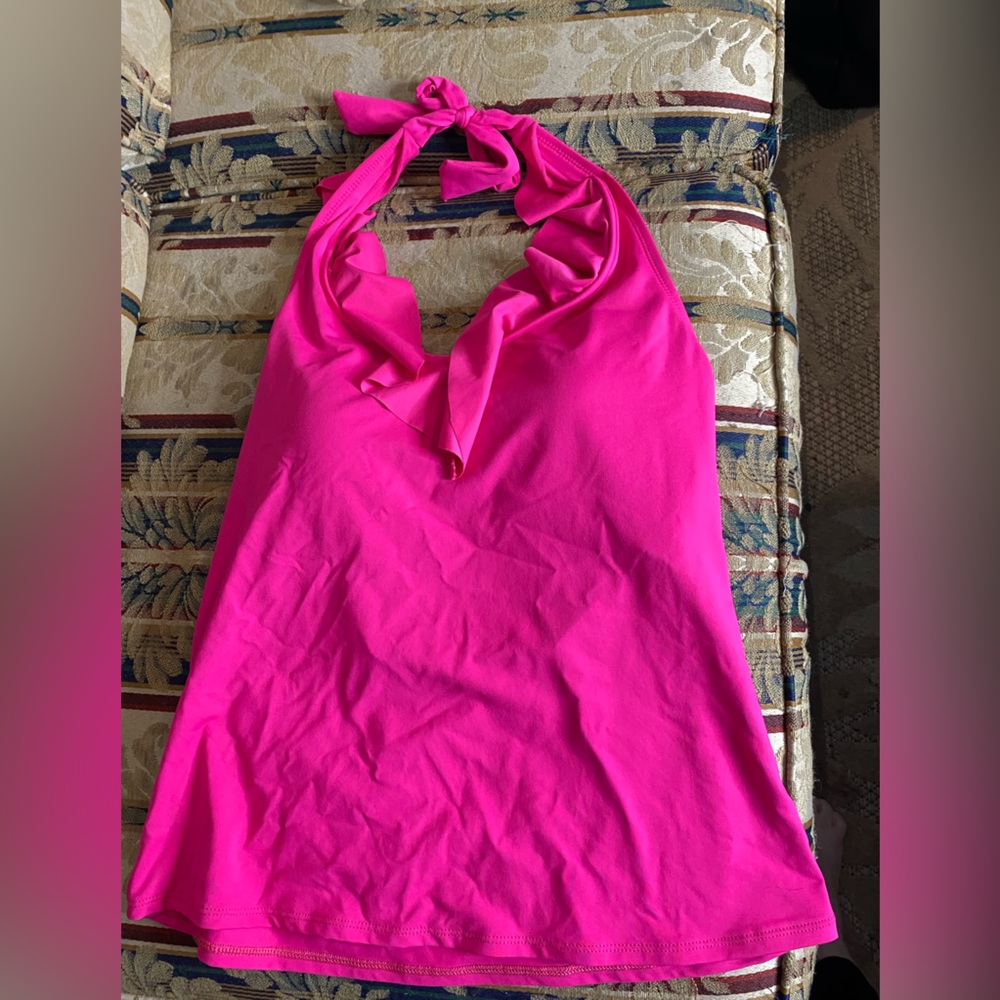 Ralph Lauren Chaps NWT Ruffle V Neck Swim Tankini Top Swimsuit Hot Pink 14D